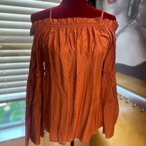 Burnt Orange Boho Off-Shoulder Tunic with Bell Sleeves
Size small